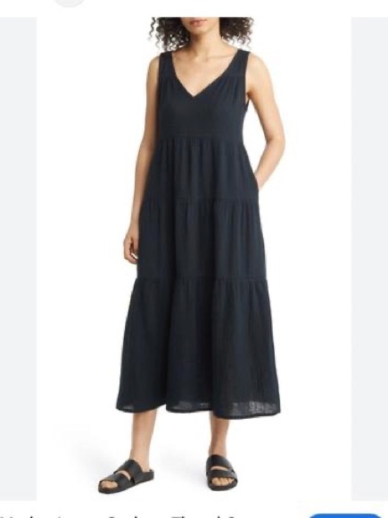 MARINE LAYER Dresses & Skirts - MARINE LAYER Sleeveless V-Neck Tiered Maxi Dress in Black Size M